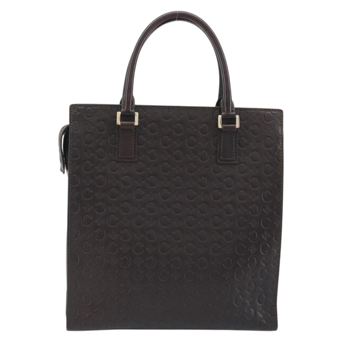 CELINE C Macadam Canvas Hand Bag Leather Dark Brown Gold Auth 191840A