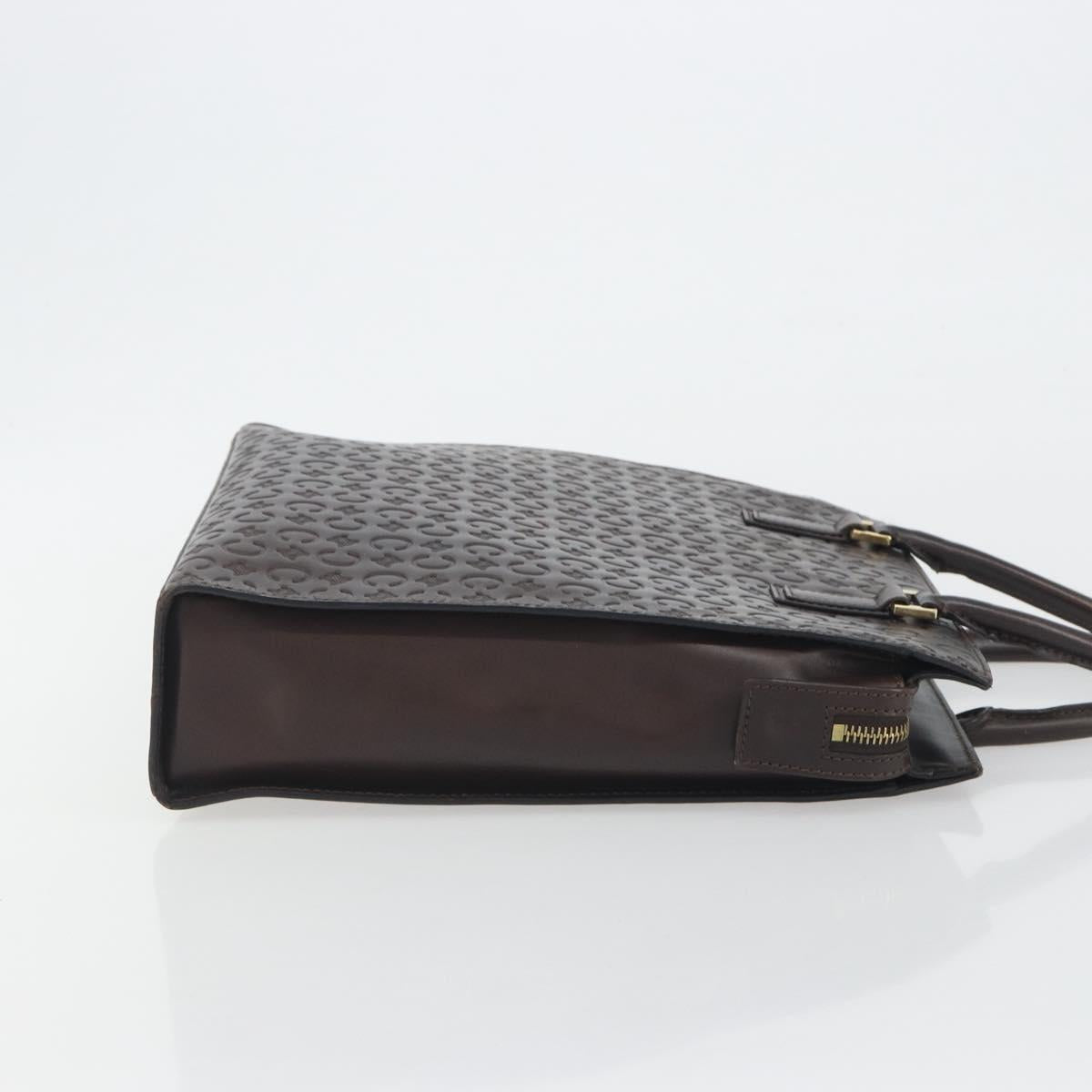 CELINE C Macadam Canvas Hand Bag Leather Dark Brown Gold Auth 191840A
