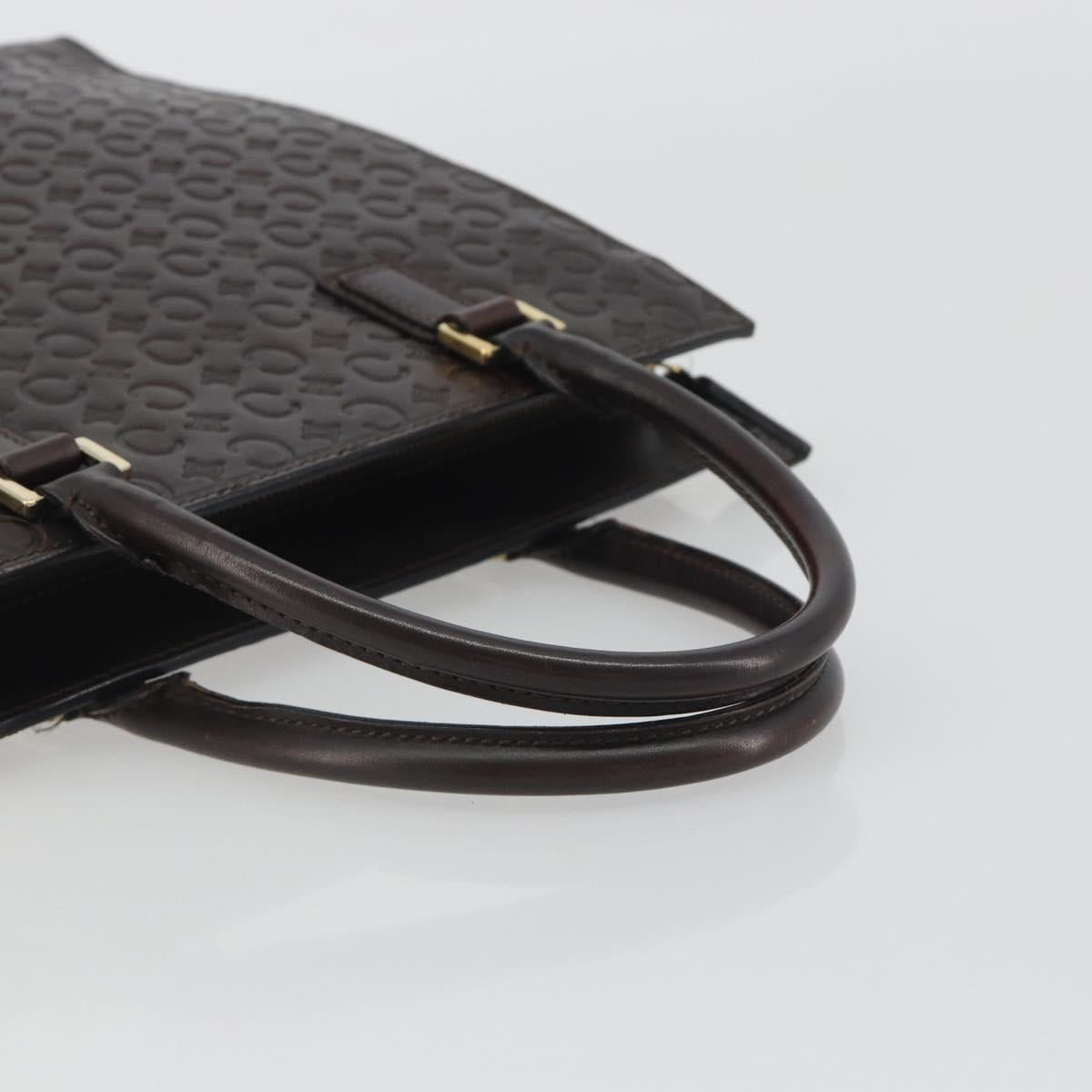 CELINE C Macadam Canvas Hand Bag Leather Dark Brown Gold Auth 191840A