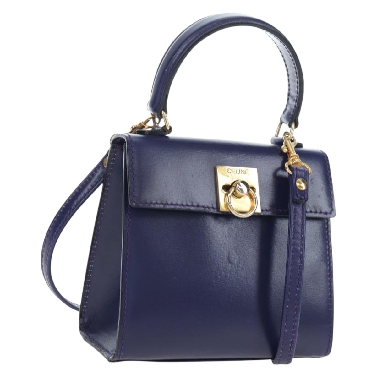 CELINE Hand Bag Leather 2way Purple Gold Auth 191842V