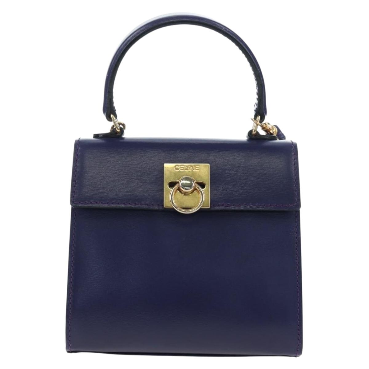 CELINE Hand Bag Leather 2way Purple Gold Auth 191842V