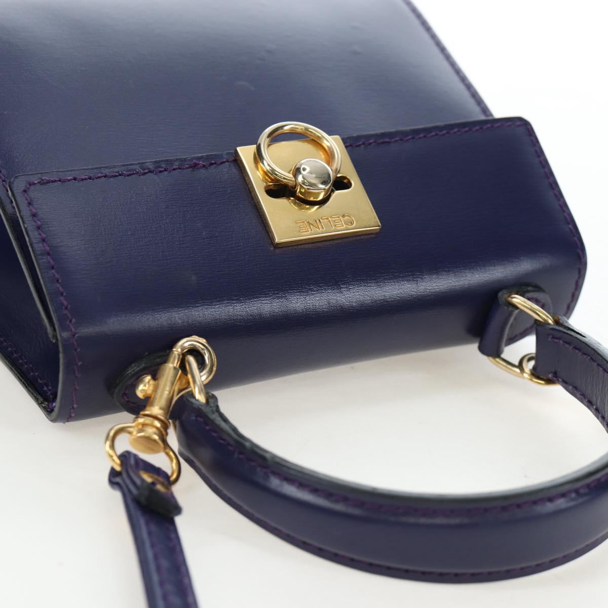 CELINE Hand Bag Leather 2way Purple Gold Auth 191842V
