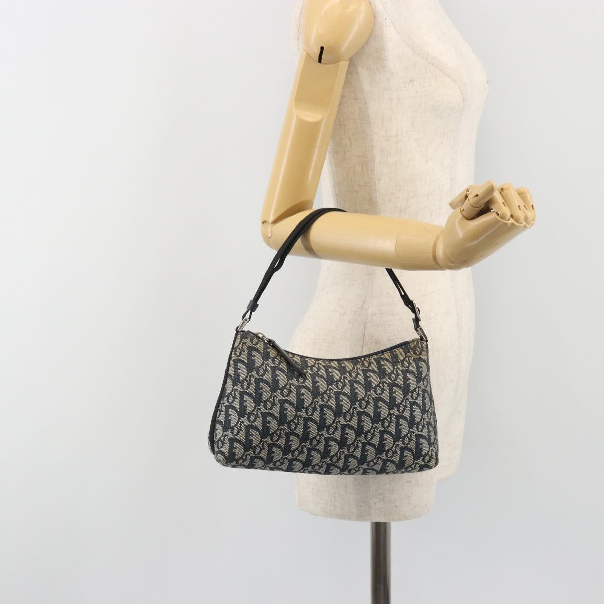 Christian Dior Trotter Canvas Shoulder Bag Navy Silver Auth 191848A