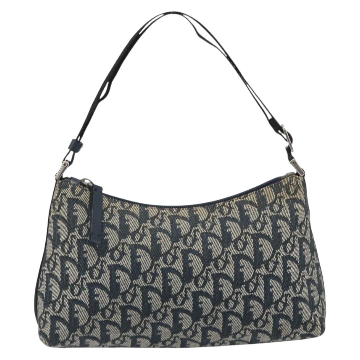 Christian Dior Trotter Canvas Shoulder Bag Navy Silver Auth 191848A