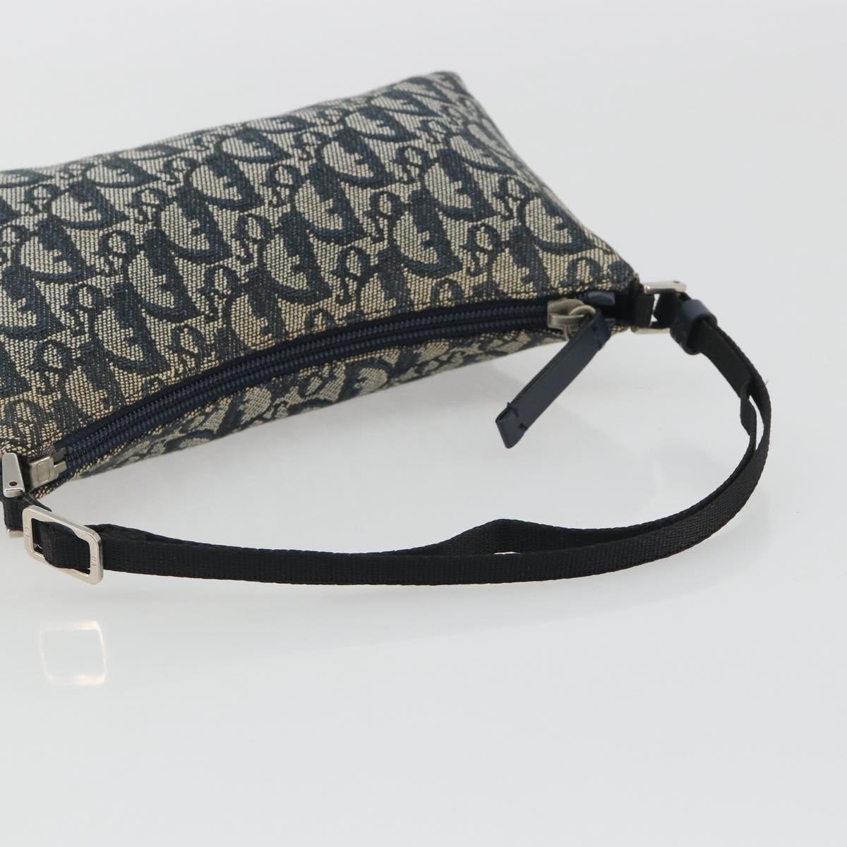 Christian Dior Trotter Canvas Shoulder Bag Navy Silver Auth 191848A