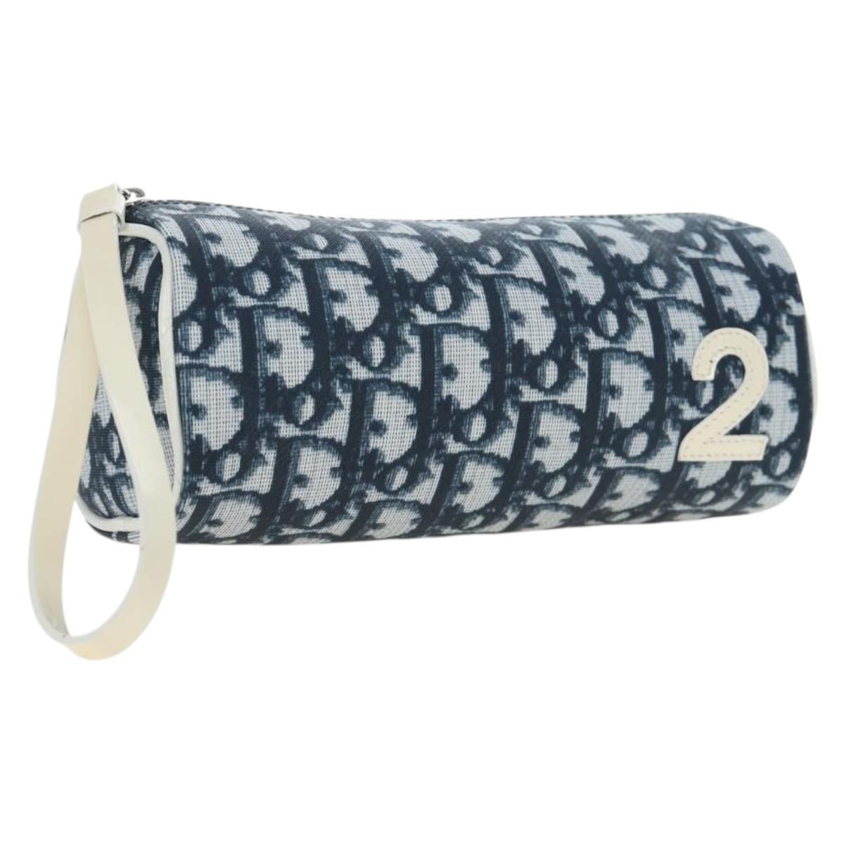 Christian Dior Trotter Canvas Pouch PVC Navy Silver Auth 191849V