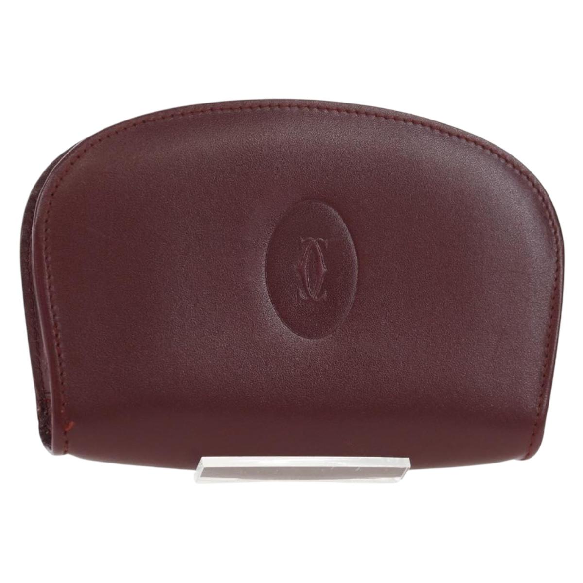 CARTIER Must Line Coin Purse Leather Bordeaux Gold Auth 191851V