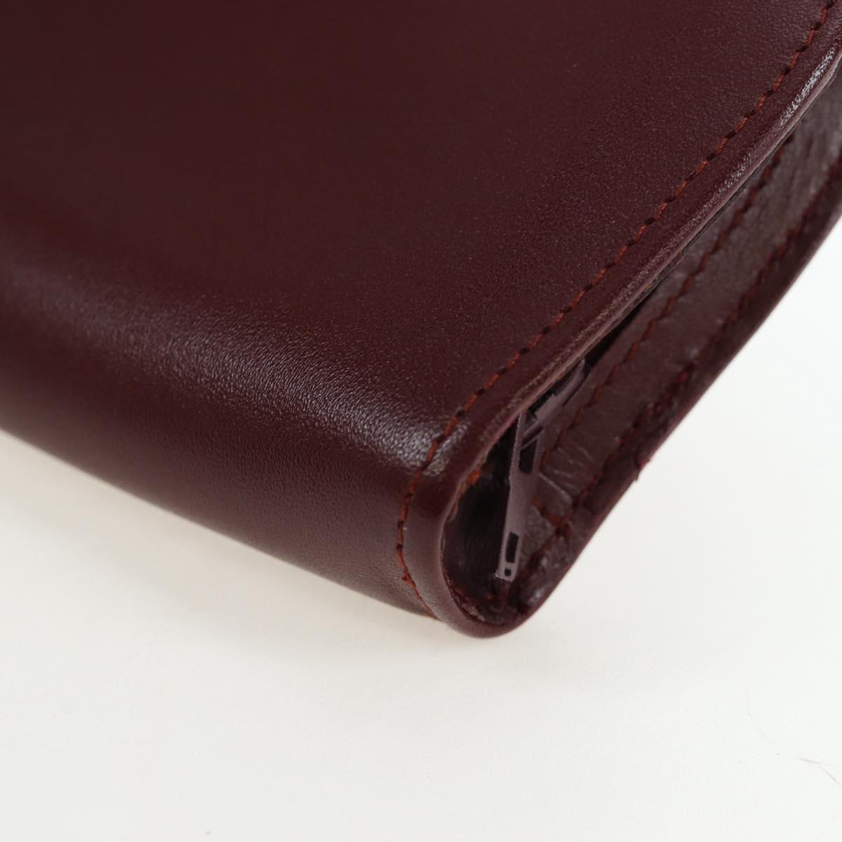 CARTIER Must Line Coin Purse Leather Bordeaux Gold Auth 191851V
