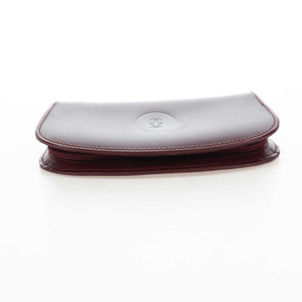 CARTIER Must Line Coin Purse Leather Bordeaux Gold Auth 191851V
