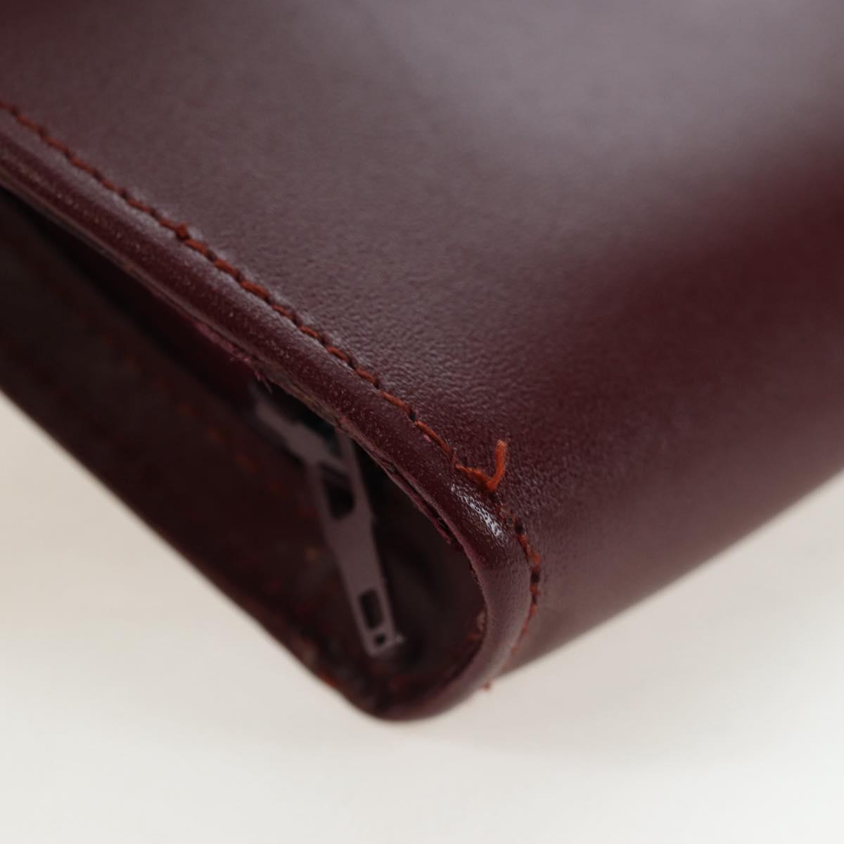 CARTIER Must Line Coin Purse Leather Bordeaux Gold Auth 191851V