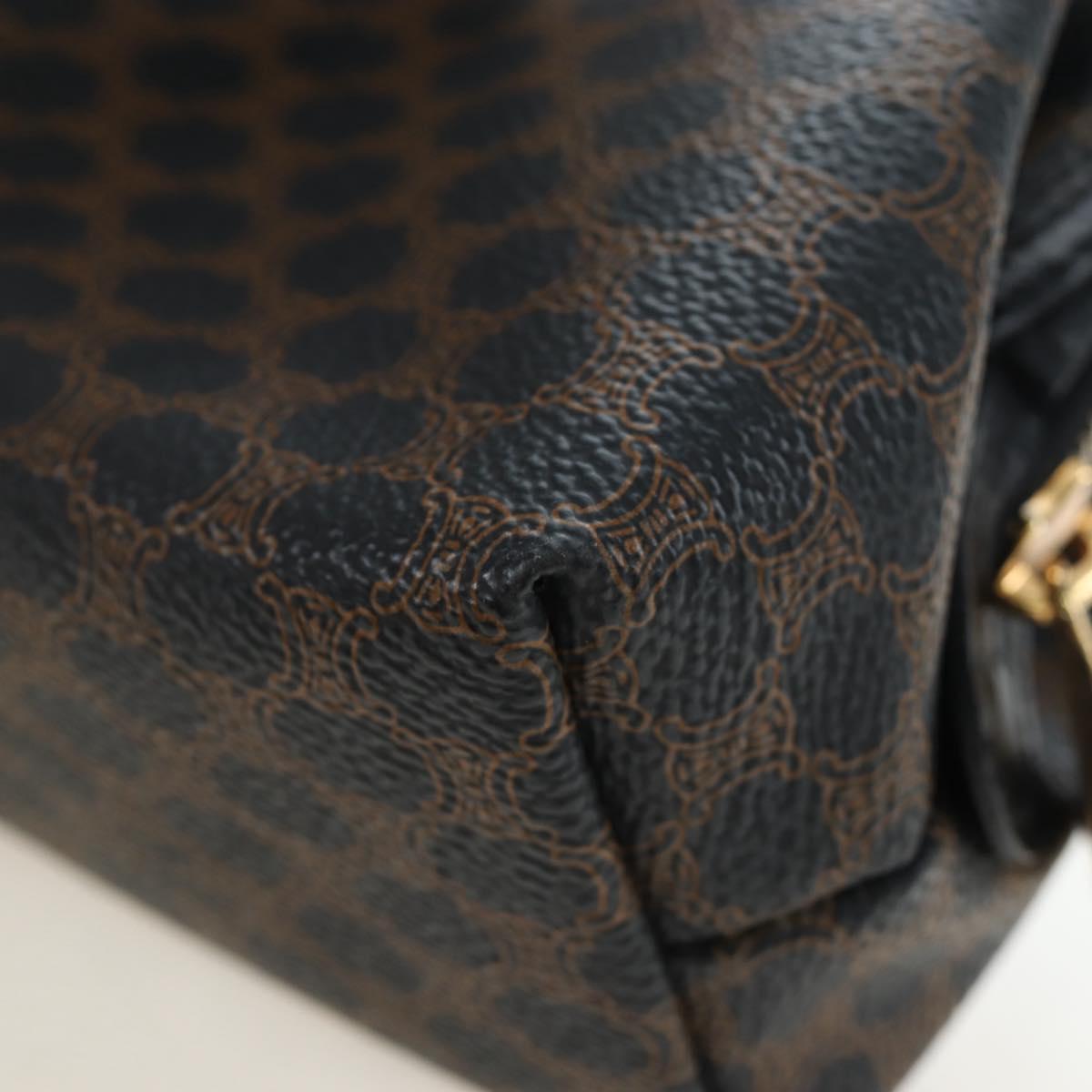 CELINE Macadam Canvas Pouch PVC Leather Black Gold Auth 191852V