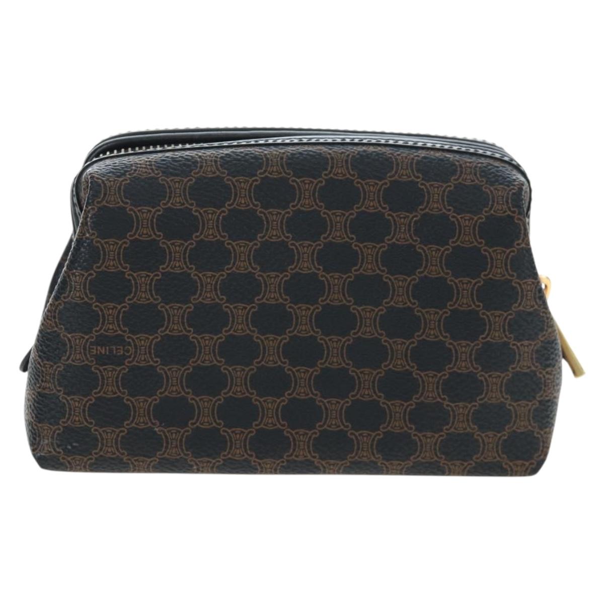 CELINE Macadam Canvas Pouch PVC Leather Black Gold Auth 191852V