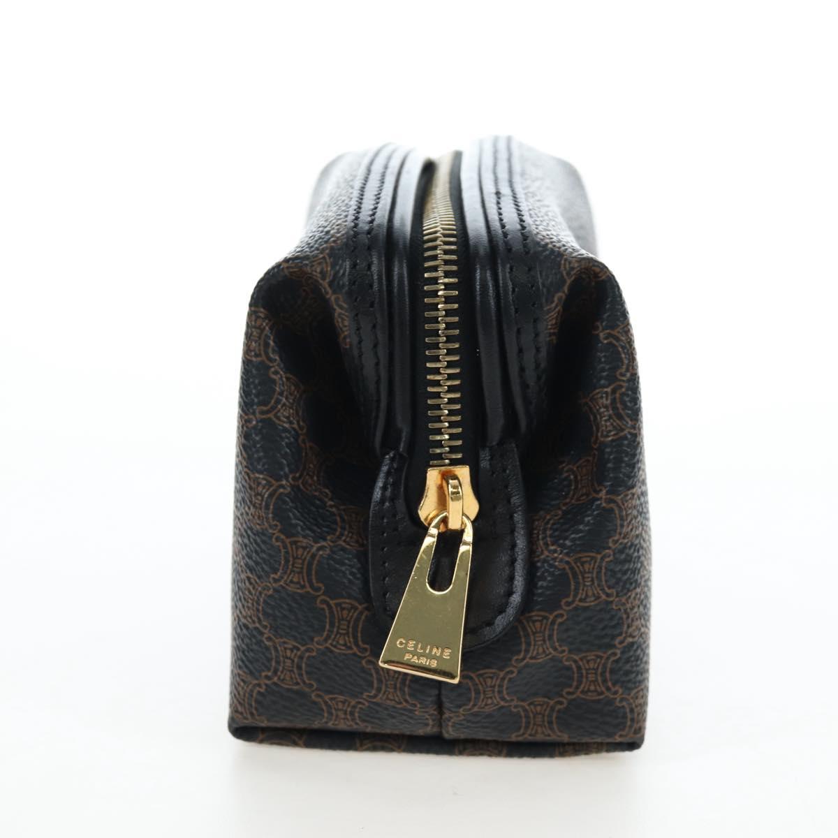 CELINE Macadam Canvas Pouch PVC Leather Black Gold Auth 191852V