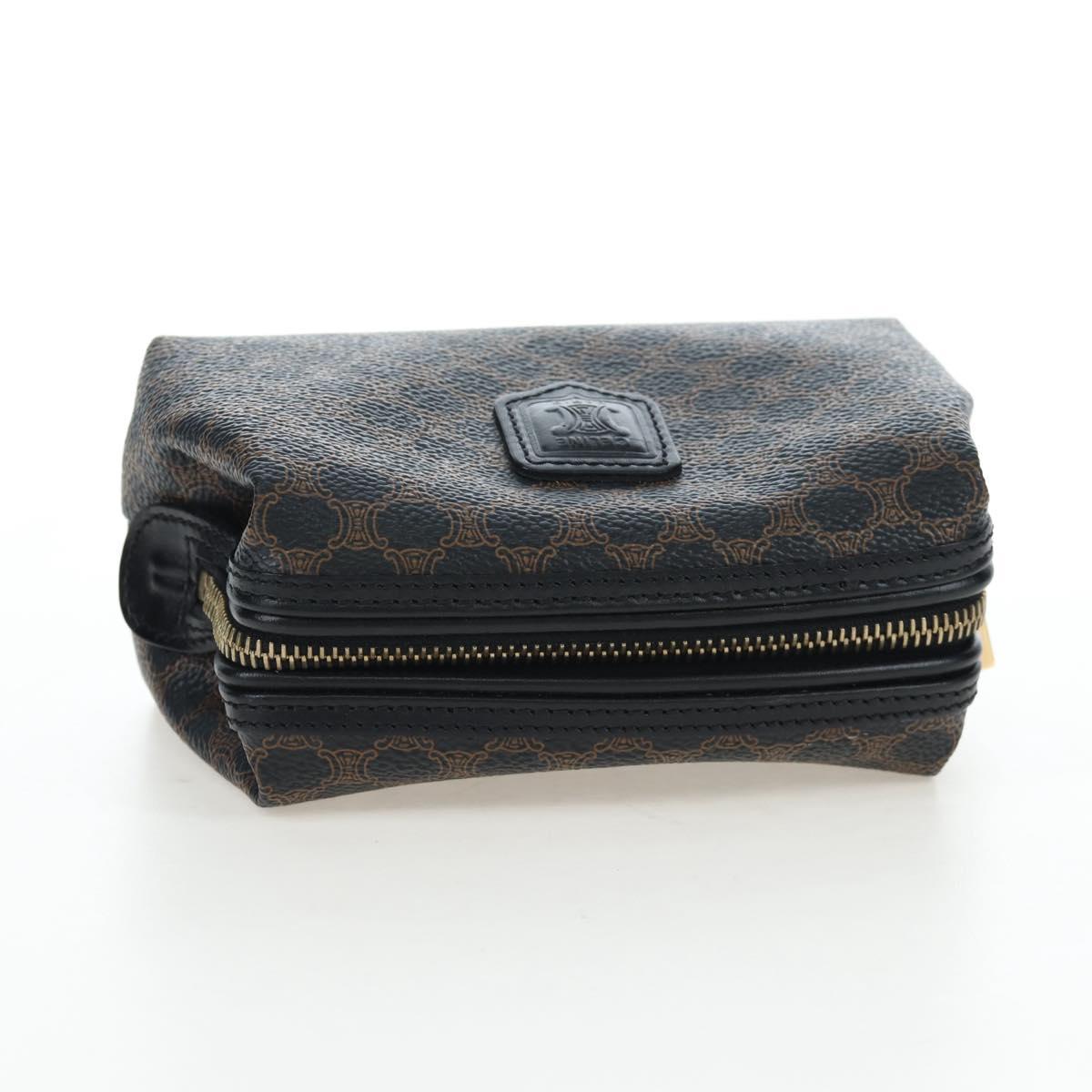 CELINE Macadam Canvas Pouch PVC Leather Black Gold Auth 191852V