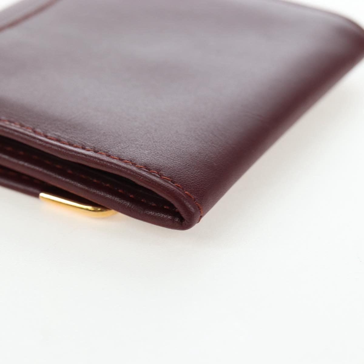 CARTIER Must Line Coin Purse Leather Bordeaux Gold Auth 191853V