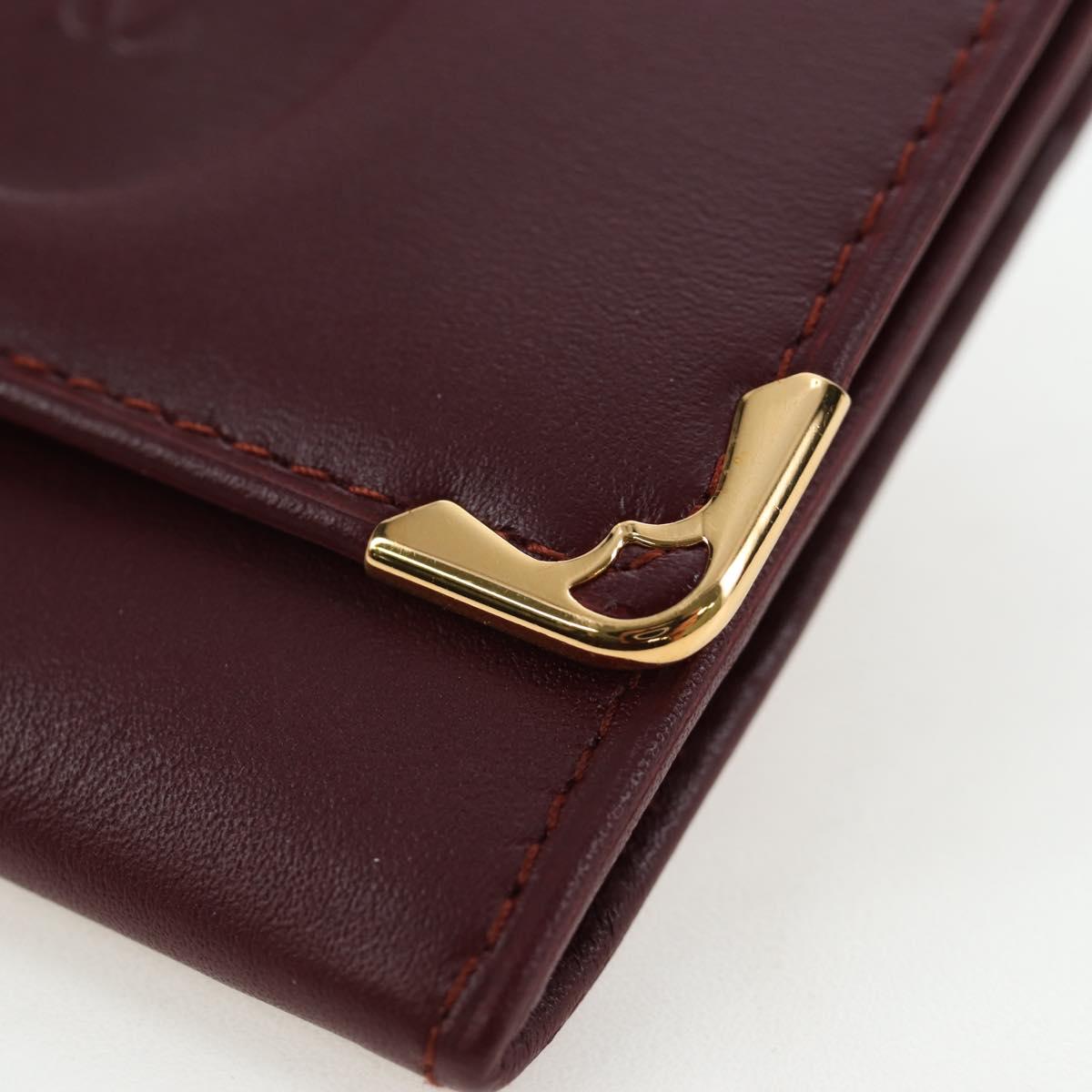 CARTIER Must Line Coin Purse Leather Bordeaux Gold Auth 191853V