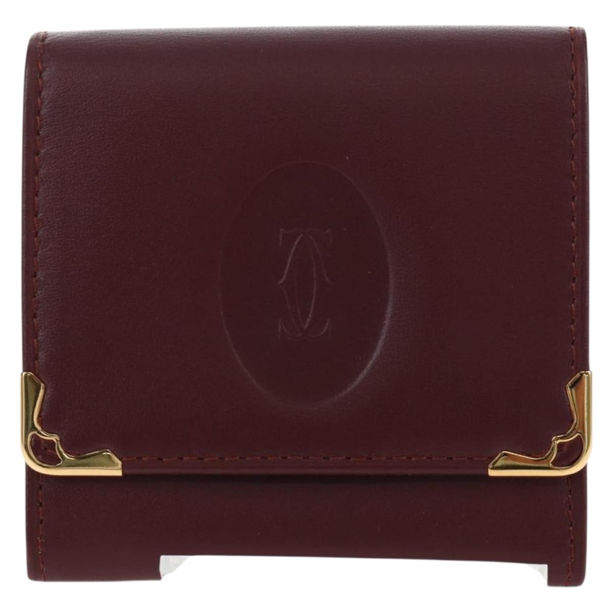 CARTIER Must Line Coin Purse Leather Bordeaux Gold Auth 191853V