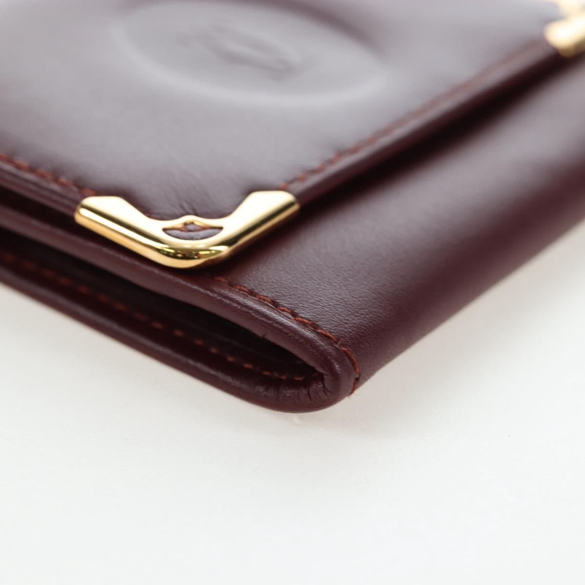 CARTIER Must Line Coin Purse Leather Bordeaux Gold Auth 191853V