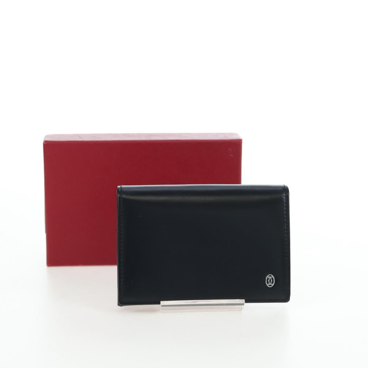 CARTIER Card Case Leather Black Auth 191854V