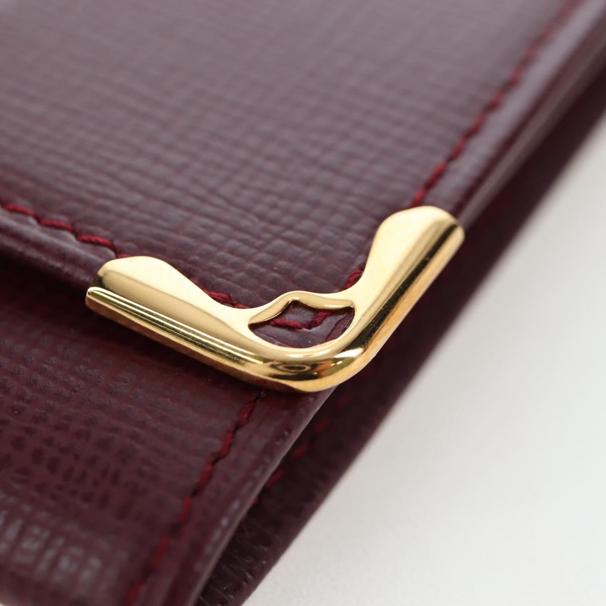CARTIER Must Line Coin Purse Leather Bordeaux Gold Auth 191855V
