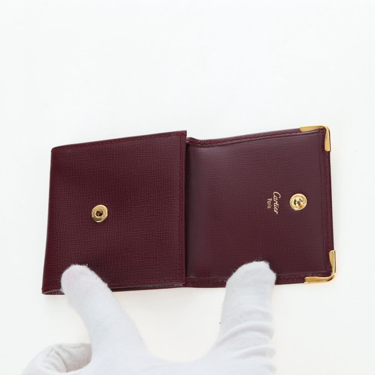 CARTIER Must Line Coin Purse Leather Bordeaux Gold Auth 191855V