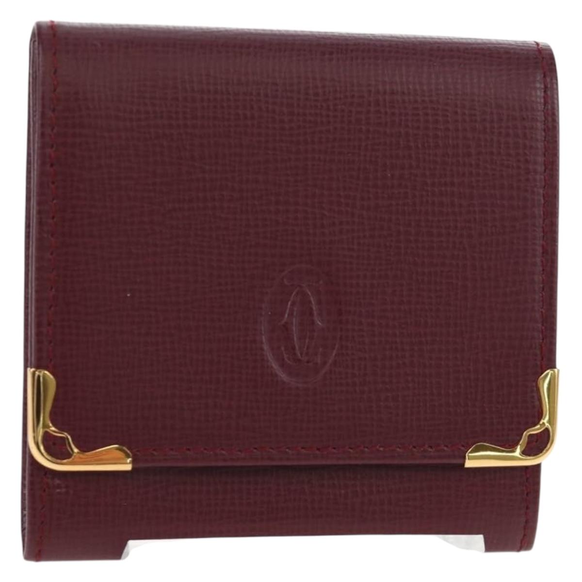 CARTIER Must Line Coin Purse Leather Bordeaux Gold Auth 191855V
