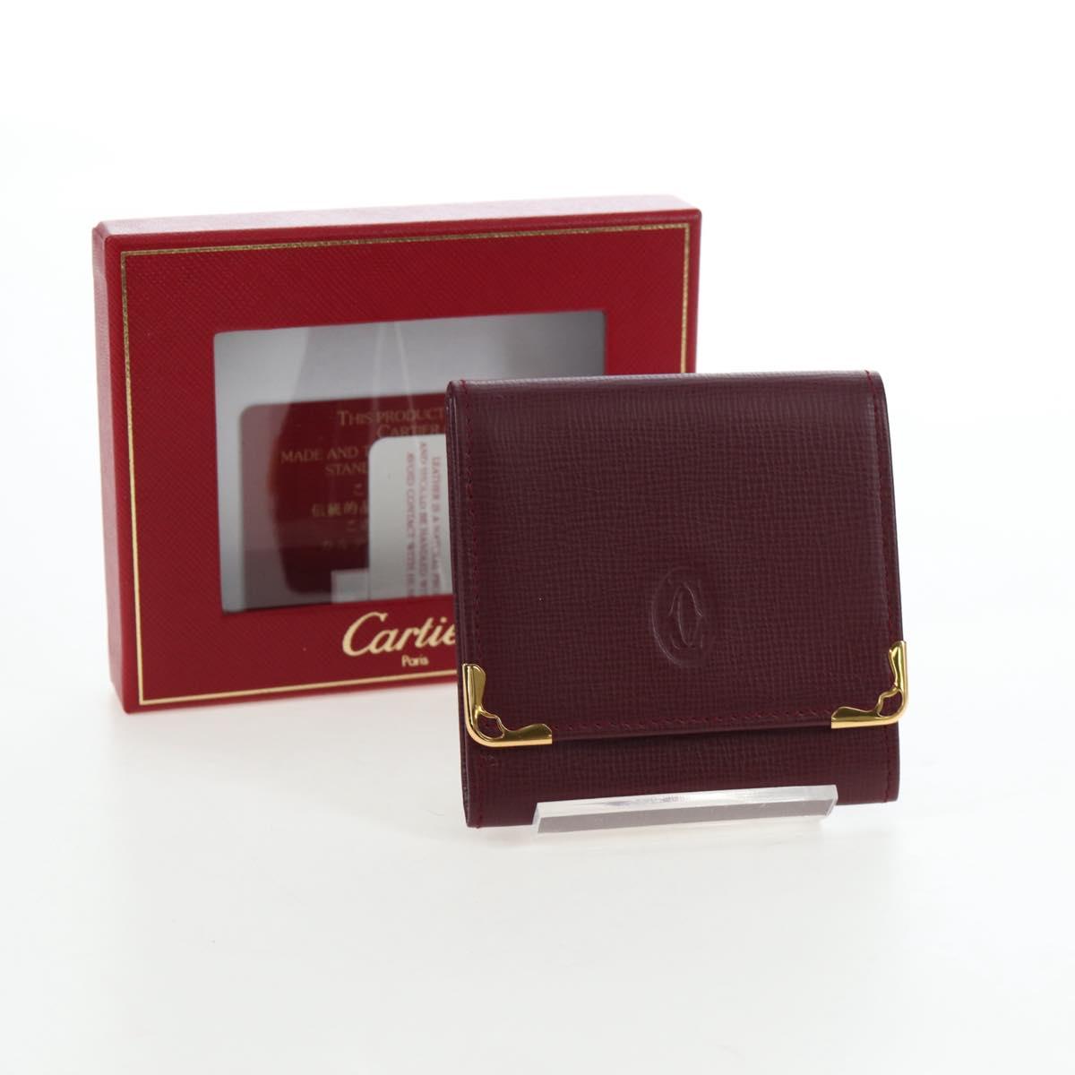 CARTIER Must Line Coin Purse Leather Bordeaux Gold Auth 191855V