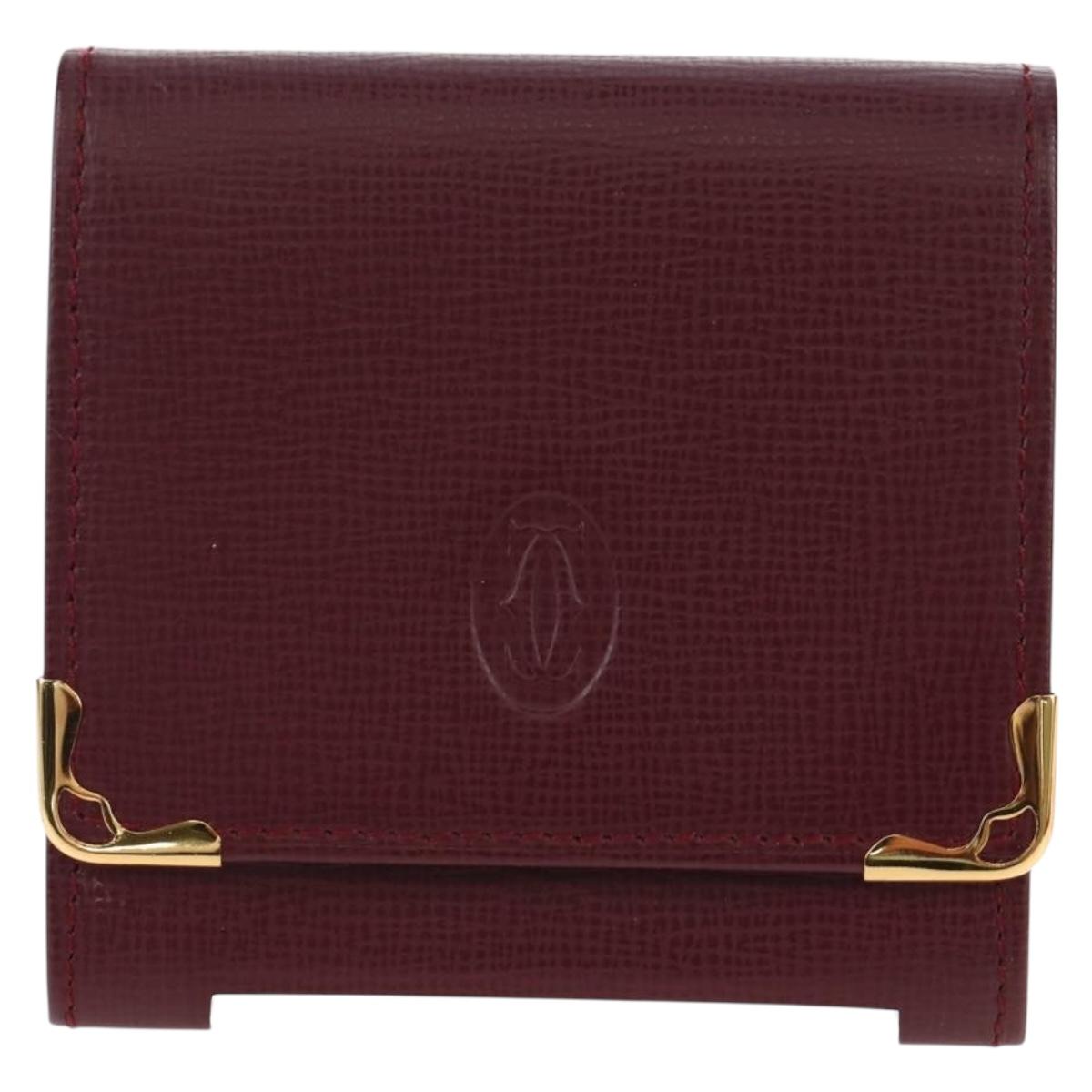 CARTIER Must Line Coin Purse Leather Bordeaux Gold Auth 191855V