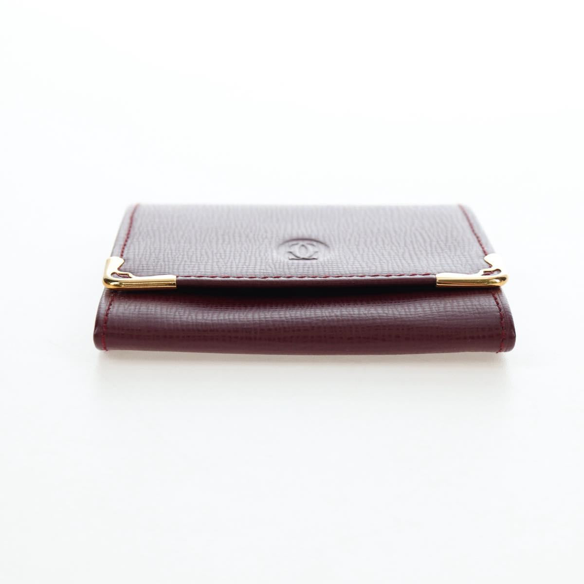 CARTIER Must Line Coin Purse Leather Bordeaux Gold Auth 191855V