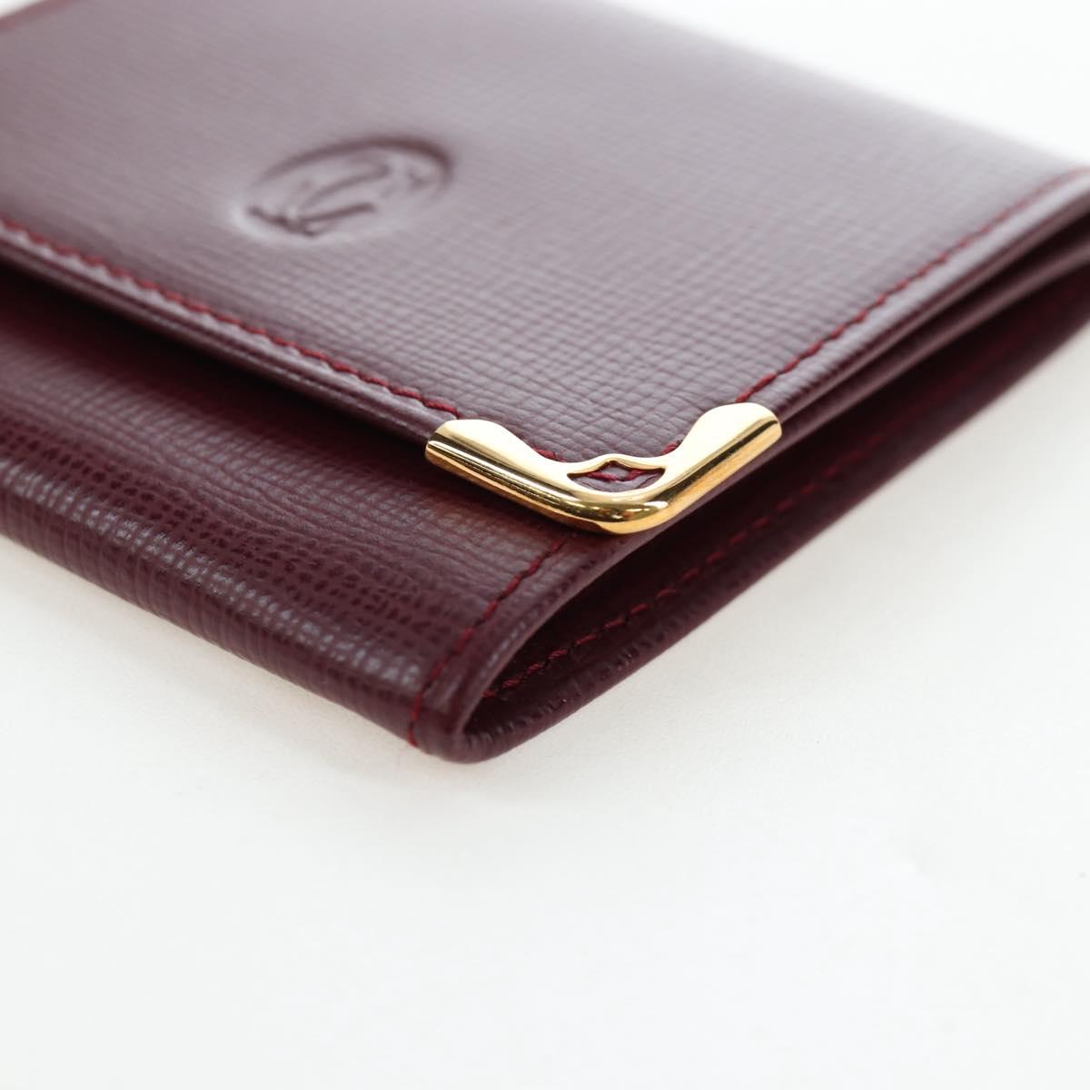 CARTIER Must Line Coin Purse Leather Bordeaux Gold Auth 191855V