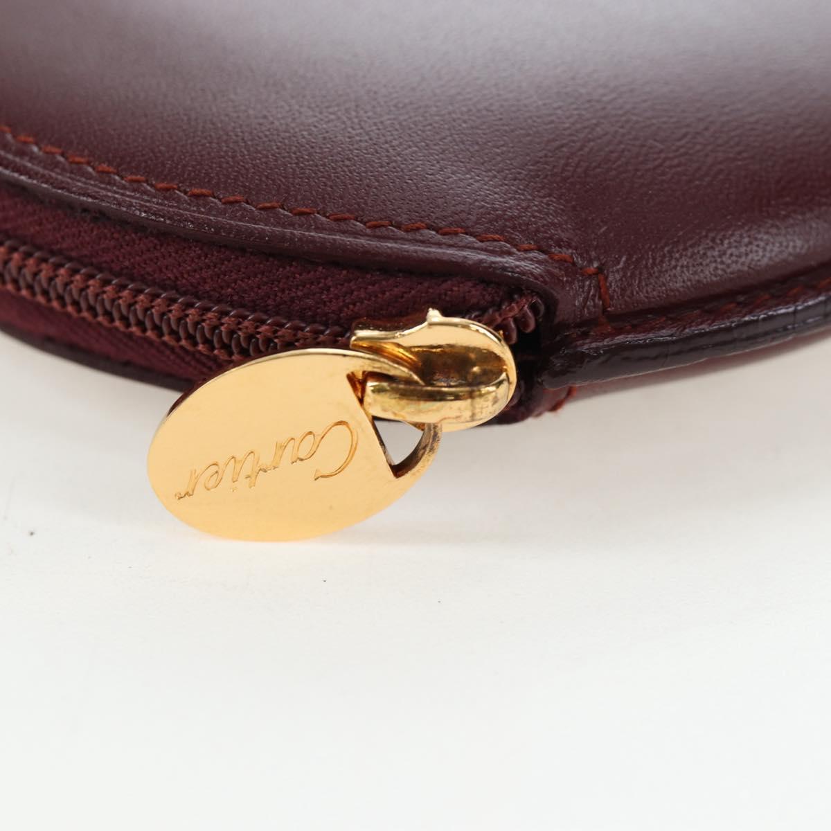 CARTIER Must Line Coin Purse Leather Bordeaux Gold Auth 191856V