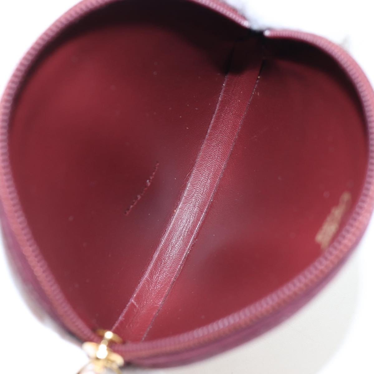 CARTIER Must Line Coin Purse Leather Bordeaux Gold Auth 191856V