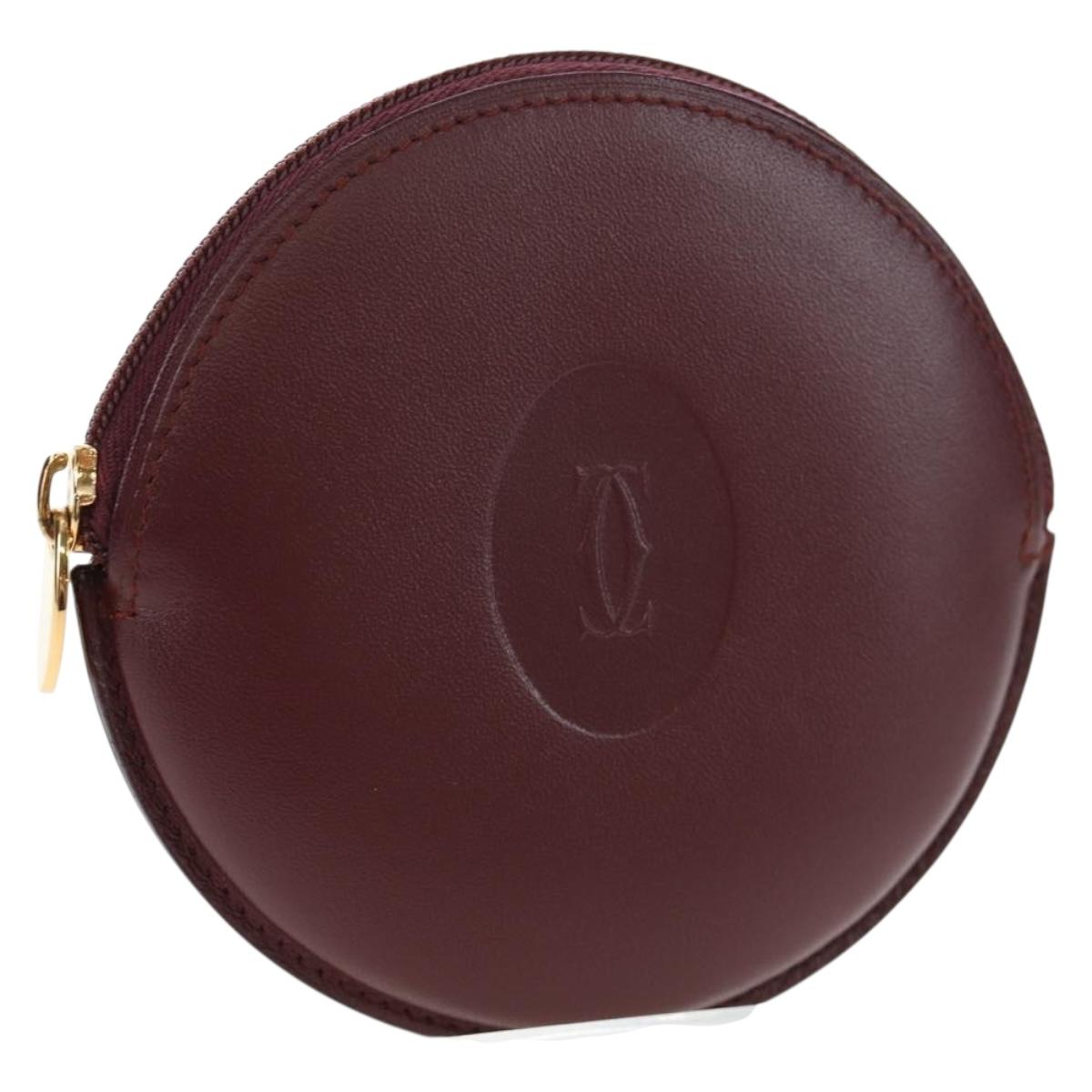 CARTIER Must Line Coin Purse Leather Bordeaux Gold Auth 191856V