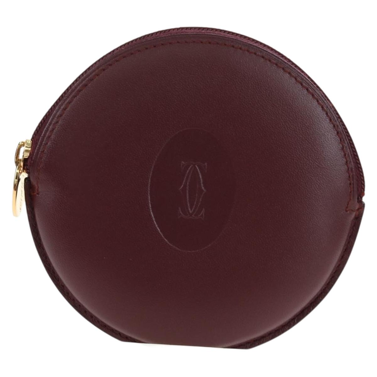 CARTIER Must Line Coin Purse Leather Bordeaux Gold Auth 191856V