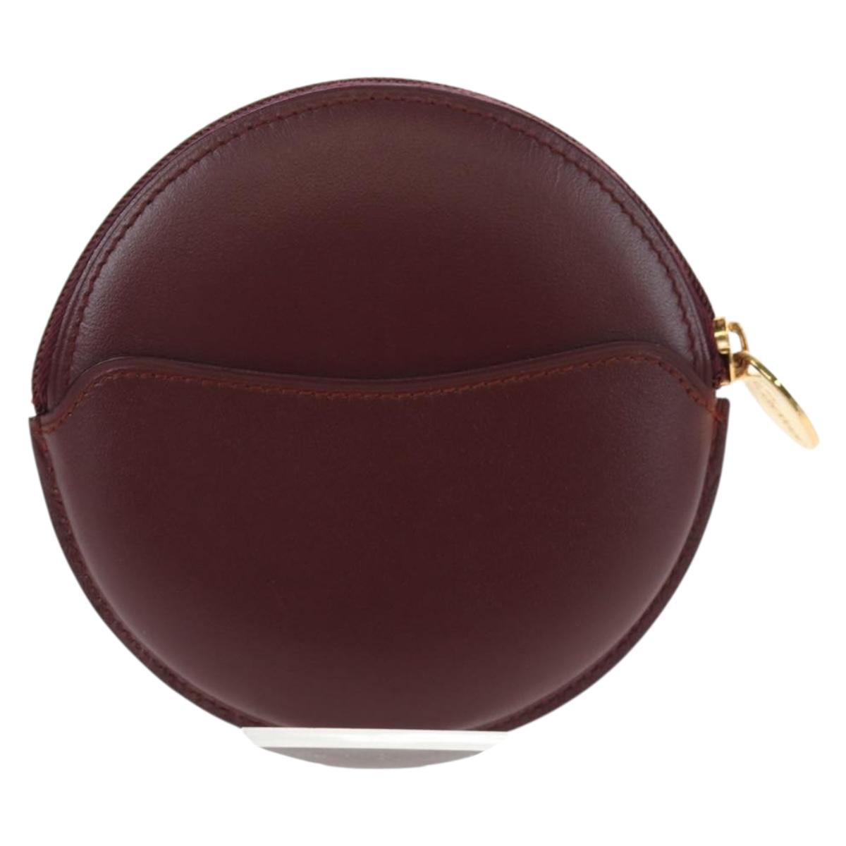 CARTIER Must Line Coin Purse Leather Bordeaux Gold Auth 191856V