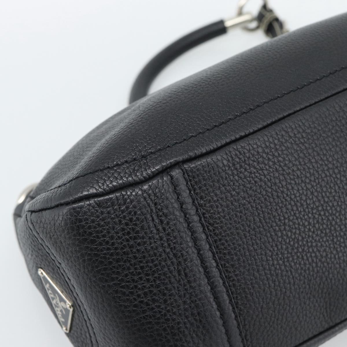 PRADA Hand Bag Leather Black Silver Auth 191866V