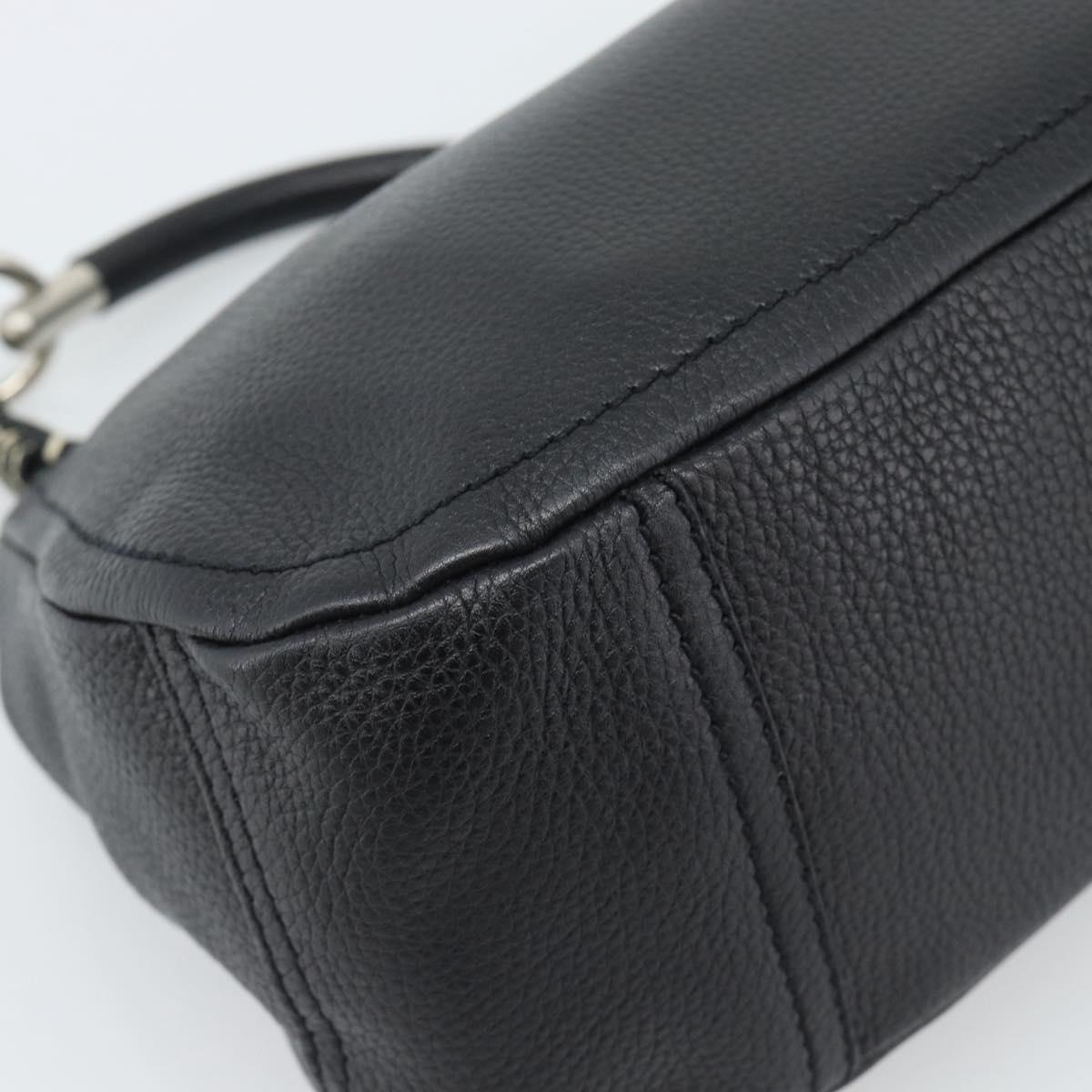 PRADA Hand Bag Leather Black Silver Auth 191866V