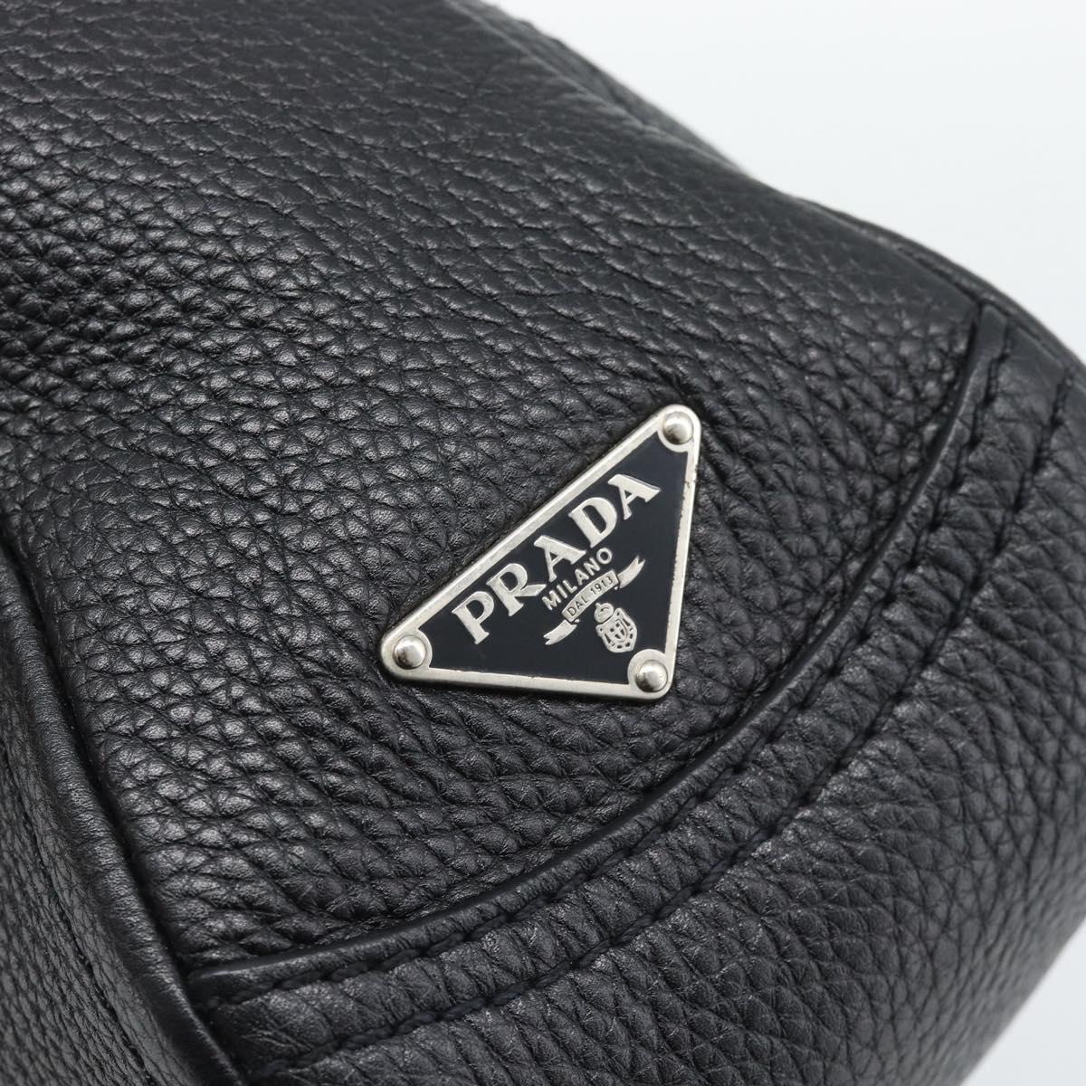 PRADA Hand Bag Leather Black Silver Auth 191866V