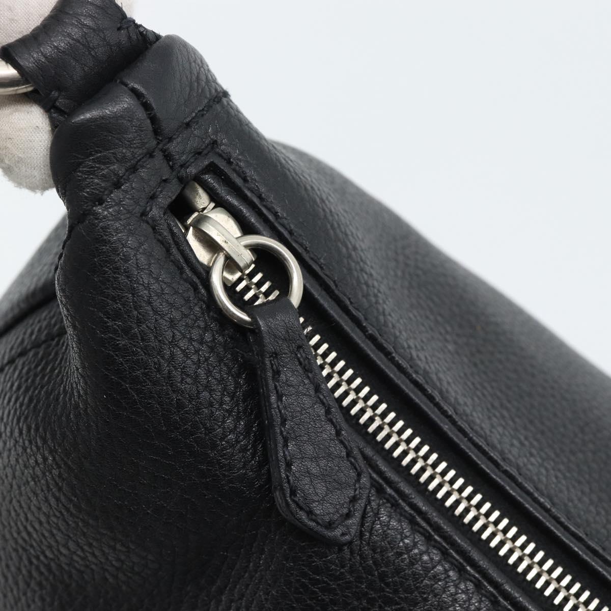 PRADA Hand Bag Leather Black Silver Auth 191866V