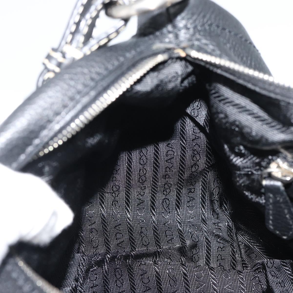 PRADA Hand Bag Leather Black Silver Auth 191866V