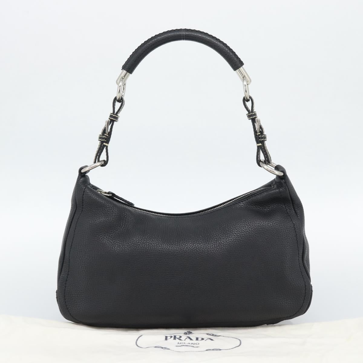 PRADA Hand Bag Leather Black Silver Auth 191866V