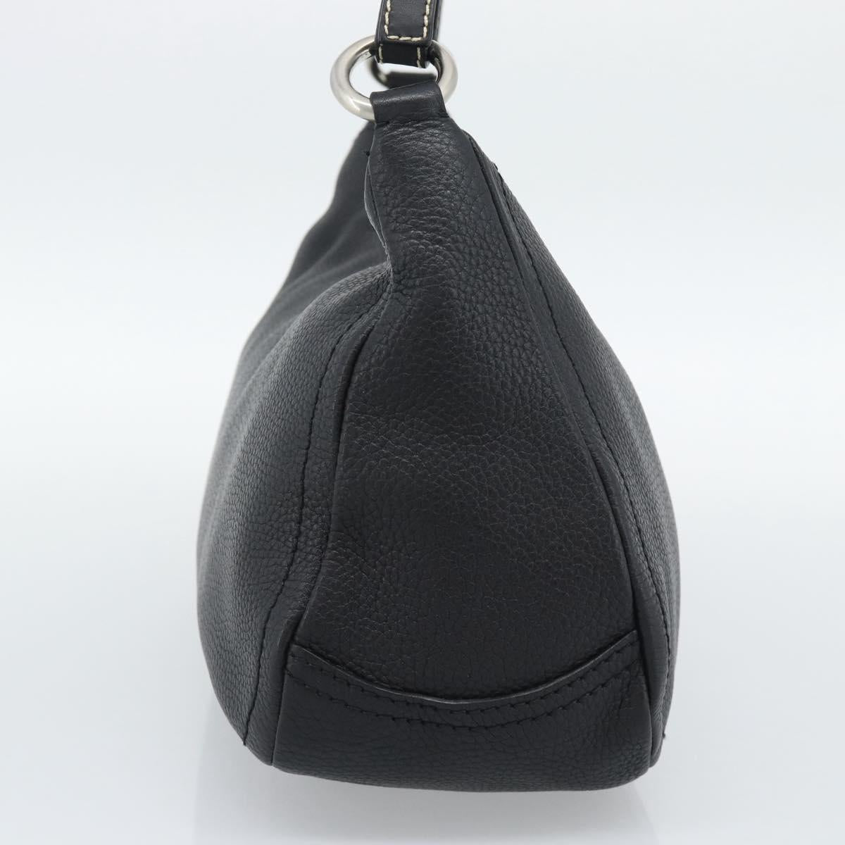 PRADA Hand Bag Leather Black Silver Auth 191866V