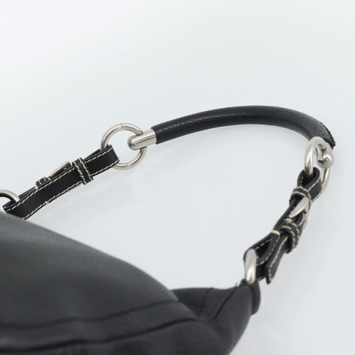 PRADA Hand Bag Leather Black Silver Auth 191866V