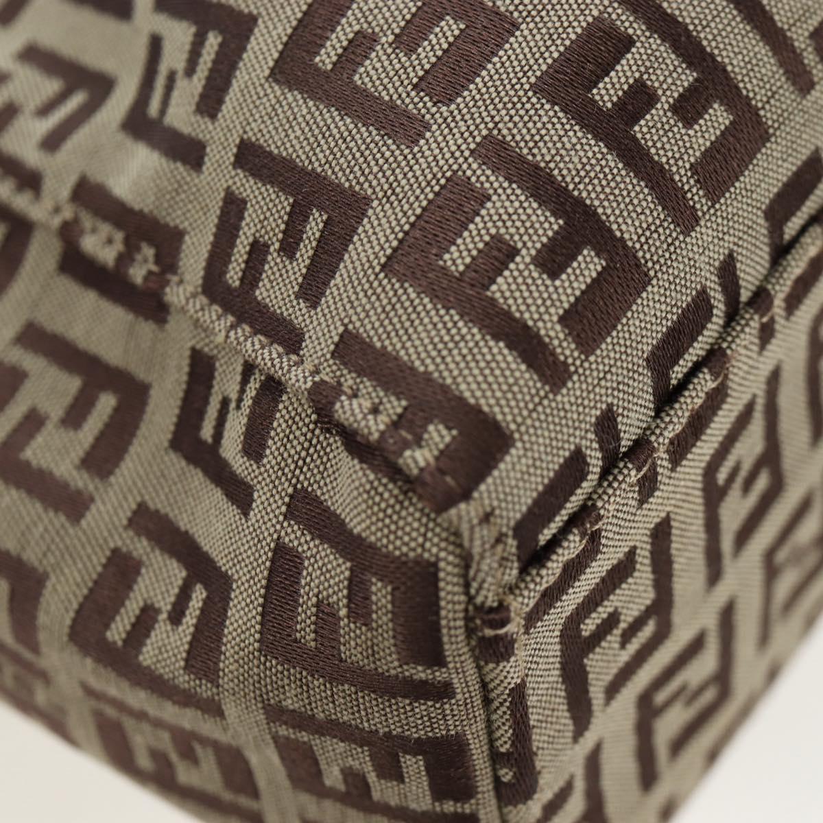 FENDI Zucchino Canvas Hand Bag Beige Silver Auth 191868V