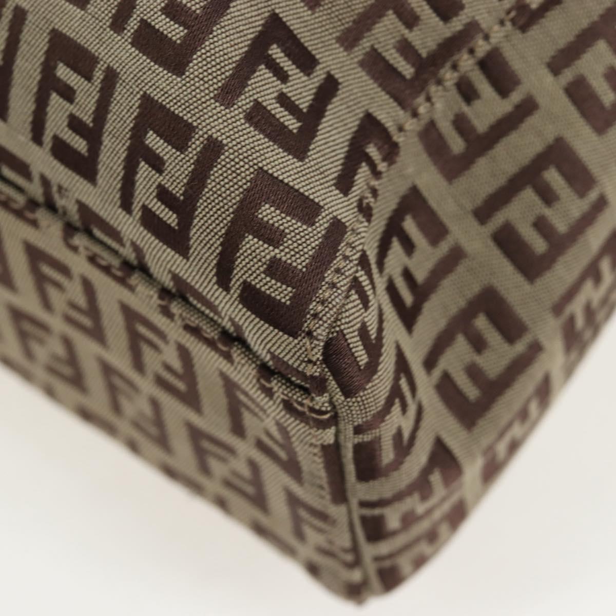 FENDI Zucchino Canvas Hand Bag Beige Silver Auth 191868V