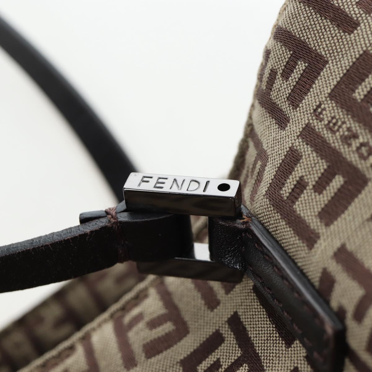 FENDI Zucchino Canvas Hand Bag Beige Silver Auth 191868V