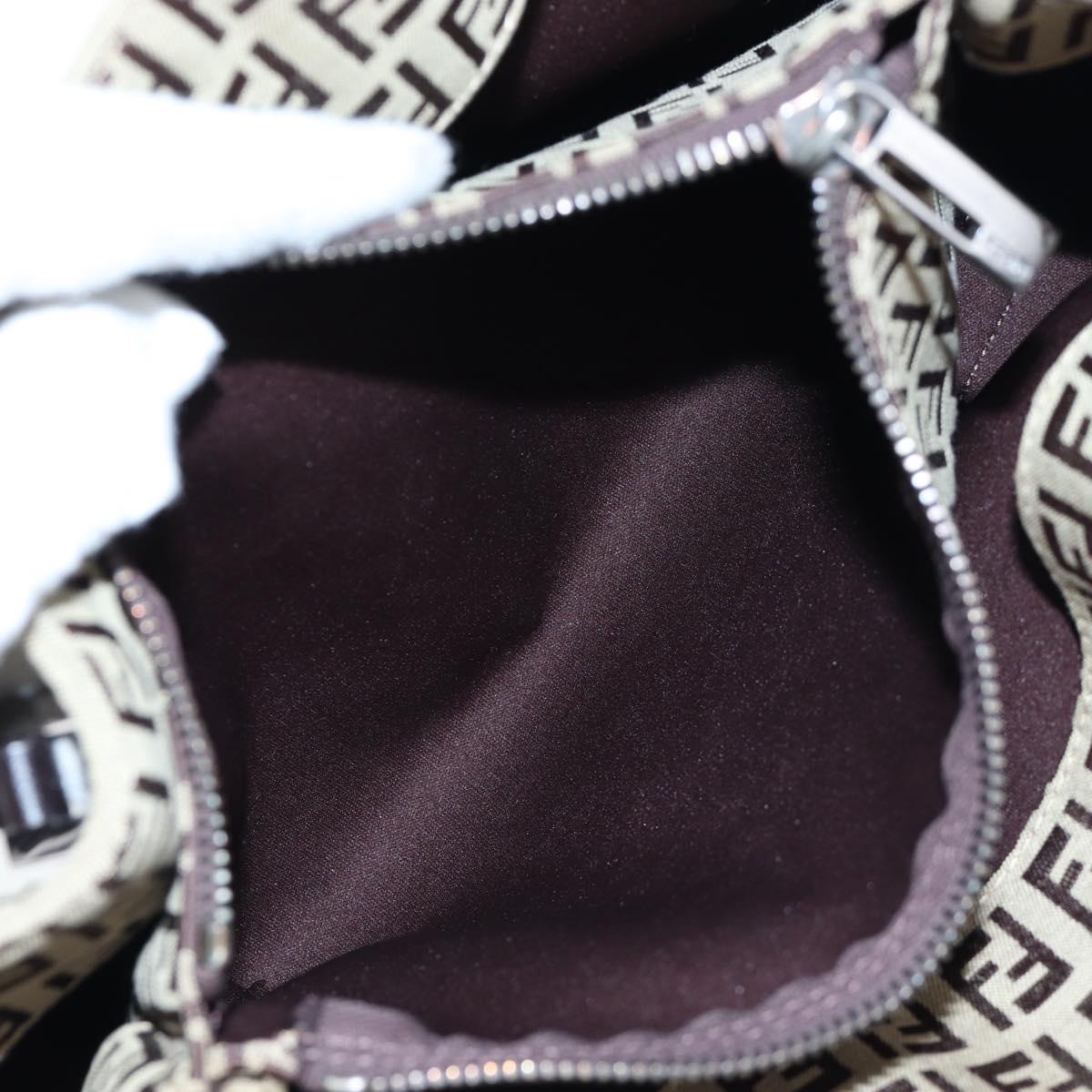 FENDI Zucchino Canvas Hand Bag Beige Silver Auth 191868V