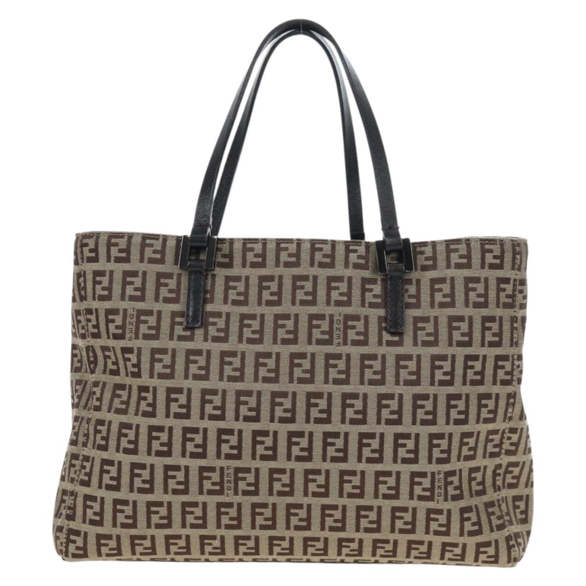 FENDI Zucchino Canvas Hand Bag Beige Silver Auth 191868V