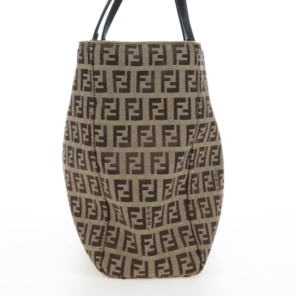 FENDI Zucchino Canvas Hand Bag Beige Silver Auth 191868V