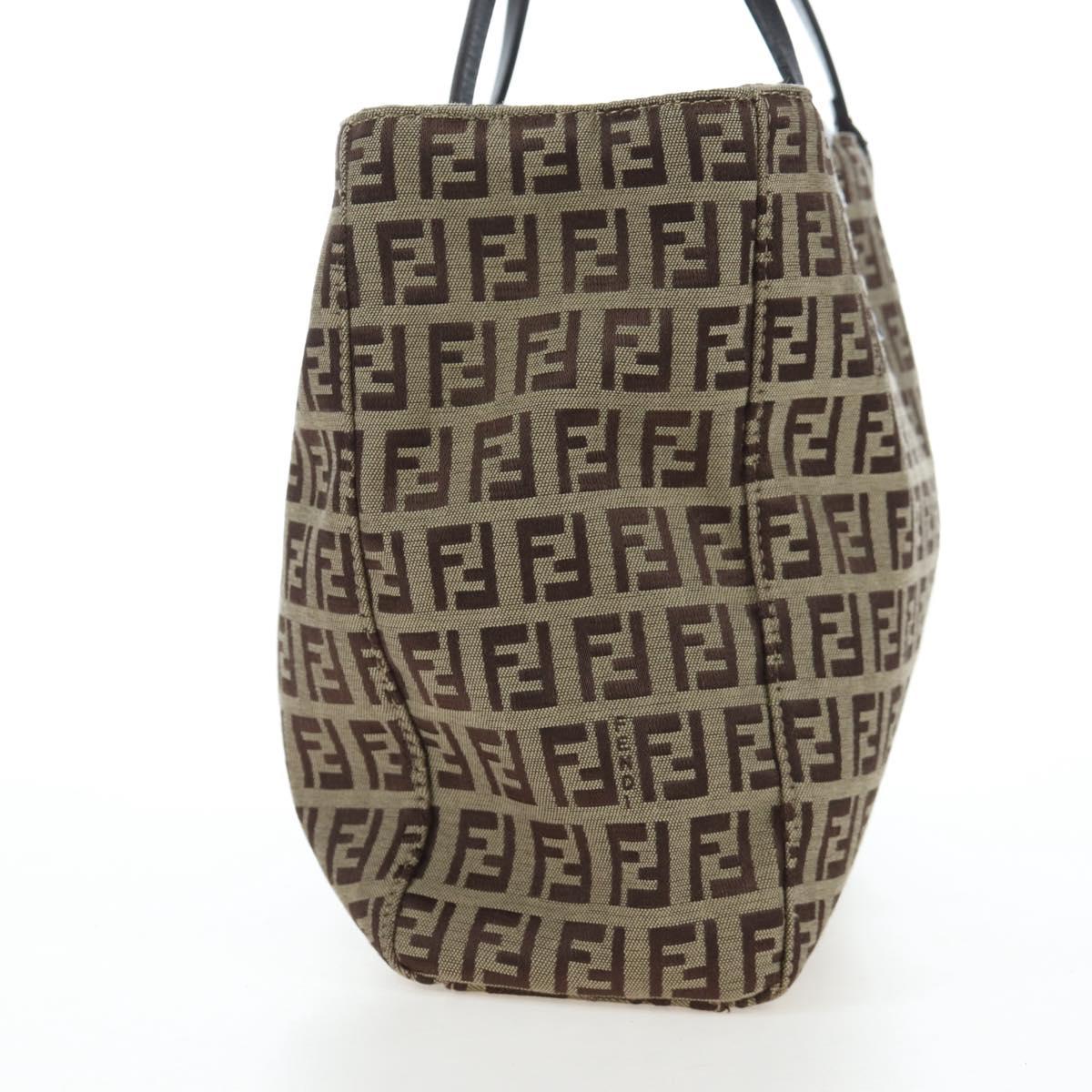 FENDI Zucchino Canvas Hand Bag Beige Silver Auth 191868V